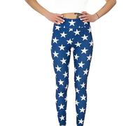Cosplaya Womens High Waisted Striped Leggings 4th of July American Flag Stars Buttery Soft America USA 2024, Blue With White Stars, S