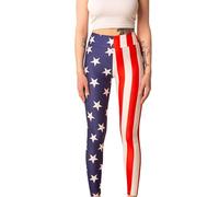 Cosplaya Womens Long Striped Leggings High Waisted 4th of July American Flag Stars Buttery Soft America USA 2024, Blue With Stars and Stripes, M