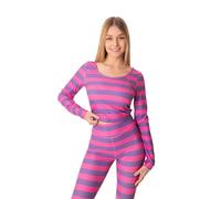 Cosplaya Womens Pink and Purple Striped Cat Costume - Crop Top Shirt and Leggings Animal Halloween Cosplay 2024, S