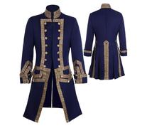 CosplayDiy Men's 18th Century Colonial Military Uniform Tailcoat Costume Medieval Victorian Men's Regency Outfit