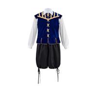 CosplayDiy Men's Tudor Costume Set Adult Men Elizabethan Jerkin Doublet Breeches Suit Deluxe Todor Costume Blue L