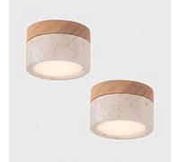 COSRUB Cylinder Stone LED Ceiling Lights Set of 2, Mini Yellow Travertine Ceiling Lamp Minimalist Close to Ceiling Light Fixtures for Hallway Entryway Balconies(Wood,3000K)
