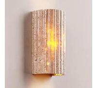 COSRUB Japanese Ribbed Travertine Wall Lights, Half Cylinder Stone Mini Wall Sconce Minimalist Up Down Lighting LED Wall Lamp for Bedside Living Room Stairs