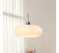 COSRUB Mid Century Modern Glass Pendant Lights, Drum Hanging Lamp for Bar
