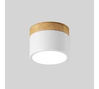 COSRUB Modern Cylinder LED Ceiling Lamps, Dimmable Surface Downlight with Wood Base Nordic Colorful Small Flush Mount Ceiling Light for Hallway Entryway(White)