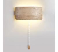 COSRUB Modern LED Travertine Wall Sconce, Backlit Halo Curved Wall Lights with Pull Chain Switch Japanese Rectangle Stone Small Wall Lamps for Bedside Entryway
