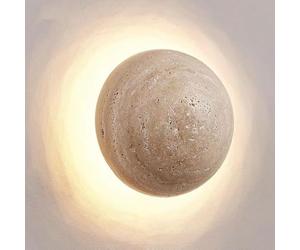 COSRUB Natural Stone LED Wall Sconce, Wabi-sabi Round Wall Light Yellow Travertine Wall Lamp for Living Room Bathroom Porch Hallway Bedroom(Natural Light)