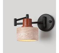 COSRUB Nordic Yellow Travertine Wall Sconce, Swing Arm Wall Mounted Light Modern Farmhouse Adjustable Stone Wall Lamp for Bedside Study Reading Nook Workshop(Cylinder)