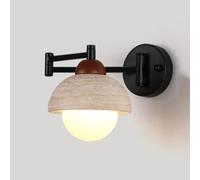 COSRUB Nordic Yellow Travertine Wall Sconce, Swing Arm Wall Mounted Light Modern Farmhouse Adjustable Stone Wall Lamp for Bedside Study Reading Nook Workshop(Globe(3 Modes))