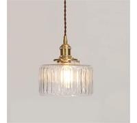 COSRUB Retro Glass Hanging Lamp, Nordic Cylindrical Hanging Lights Adjustable Height Pendant Light for Dining Room Bedroom Bedside Bar Porch(Clear,17.5cm/6.88in)