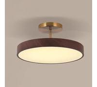 COSRUB Round LED Semi Flush Mount Ceiling Light, Vintage Wood Grain Ceiling Lamps Mid Century Dimmable Ceiling Lighting for Bedroom Hallway Entryway(Walnut(Stepless),30cm/11.81in)