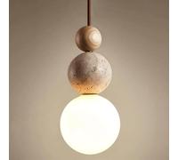 COSRUB Spherical Pendant Light,Yellow Travertine Pendant Lamp Frosted White Glass Chandelier for Bedside Restaurant Kitchen Island Bar(Yellow)