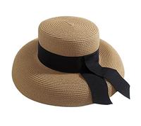 COSSIKA Hepburn Ribbon Straw for Sun Hat for Women Outdoor Activities Black Ribbon Decoration Straw Hat Wide Brim for Sun Ladies Summer Beach Sea