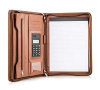 Cossini Premium Business Portfolio with Zipper - Padfolio - Superior Business Impressions Begin with PU Vegan Leather, 10.1 Inch Tablet Sleeve, Smart Storage, Solar Calculator, Writing Pad - Tan