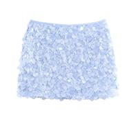 CosSky Womens Sequin Skirt Sparkly Sequin Decor Mini Bodycorn Skirts, Sky Blue, XS