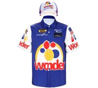 Cossoul Ricky Bobby Costume Men Short Sleeve Ricky Bobby Shirt Hat Halloween Race Car Driver Costume, Blue, XL