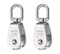 Cosswe 2 Pack M20 Single Pulley Block, 304 Stainless Steel Pulley Roller 360 Degrees Swivel Pulley for Washing line Ropes - Safe Loading up to 75KG