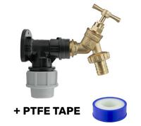 Cost Wise 25mm Mdpe Compression Backplate/wallplate With Classic Brass Bib Tap + Hose Barb+Ptfe Tape
