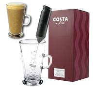 Costa Coffee Luxury Gift Set with Latte Glass Coffee Cup & Electric Milk Frother