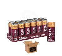 Costa Coffee - Premium Coffee Beans, Iced Coffee, Latte, Caramel & Frappe Drinks, Ready to Drink Coffee, Variety Pack | Instant Cafe Quality Beverage (Caramel Latte Iced 250ml - Pack 12)