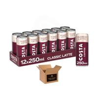 Costa Coffee - Premium Coffee Beans, Iced Coffee, Latte, Caramel & Frappe Drinks, Ready to Drink Coffee, Variety Pack | Instant Cafe Quality Beverage (Classic Latte Iced 250ml - Pack 12)