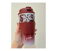 Costa Coffee Reusable Travel Mug, Red Snowflake Design, Personalised Cup with Lid, Gradient Color Base, Winter Theme
