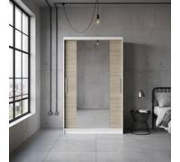 Costa Ii Modern 2 Door Sliding Wardrobe With Mirror And Profiled Handles Large Bedroom Storage Hanging Rail White Sonoma