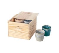 Costa Nova Grespresso Gift Box: 8 Fine Stoneware Espresso Cups with Reactive Glaze, Stackable, Hand Finished, in Elegant Wooden Box, Dishwasher Safe, Multi-Colour, Ø 6.5 cm