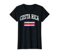 Costa Rica Arched Varsity Style and Vintage Distressed Flag Value Graphic T-Shirt, Women, Black, S