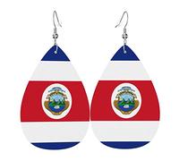 Costa Rica Flag Fashion Lightweight Teardrop Leather Earrings, Suitable For Beautiful Ladies And Girls Birthday Party Gifts, One Size, Brass, No Gemstone, One Size, Brass, No Gemstone