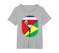 Costa Rica Guyana Flag Costa Rican Guyanese Zipper T-Shirt, Women's Plus, Heather Grey, 1X