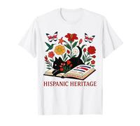 Costa Rica Hispanic Heritage Month Book Cute Floral Cat Art T-Shirt