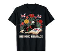 Costa Rica Hispanic Heritage Month Book Cute Floral Cat Art T-Shirt