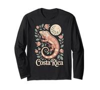 Costa Rica Iguana, Fun Tropical Flowers, and Moon Long Sleeve T-Shirt
