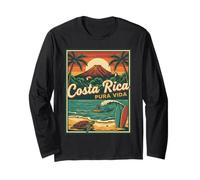 Costa Rica Pura Vida Vintage Surfer Volcano Turtle Long Sleeve T-Shirt