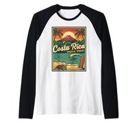 Costa Rica Pura Vida Vintage Surfer Volcano Turtle Raglan Baseball Tee