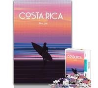 Costa Rica Surf Poster Adult Jigsaws 1000 Pieces Difficult,Learning Educational Toys Family Games with Matching Poster And Trivia Sheet 38x26cm