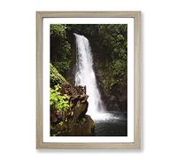 Costa Rica Waterfall Modern Framed Print | A4 Oak Framed Wall Art | Ready to Hang | Modern Landscape Picture | Living Room Bedroom Lounge Office