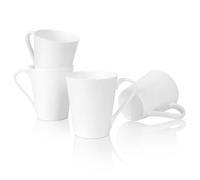 COSTMANCE 11 Oz Plain White Fine Bone China Coffee Mugs Set of 4, V-Shaped Latte Mug with Handle, DIY Mug Gift, White Ceramic Coffee Cups for Cappuccino, Hot Cocoa, Milk, Tea, Lightweight Coffee Mugs