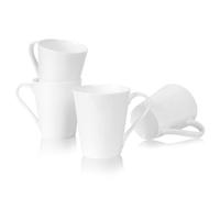 COSTMANCE 11 Oz Plain White Fine Bone China Coffee Mugs Set of 4, V-Shaped Latte Mug With Handle, DIY Mug Gift, White Ceramic Coffee Cups for Cappuccino, Hot Cocoa, Milk, Tea, Lightweight Coffee Mugs