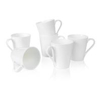 COSTMANCE 11 Oz Plain White Fine Bone China Coffee Mugs Set of 6, V-Shaped Latte Mug With Handle, DIY Mug Gift, White Ceramic Coffee Cups for Cappuccino, Hot Cocoa, Milk, Tea, Lightweight Coffee Mugs
