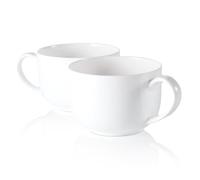 COSTMANCE Fine Bone China Soup Mugs with Handle Set of 2, 25 Oz Simplicity White Large Cup, Lightweight Ceramic Bowls for Ice Cream, Oatmeal, Cereal, Fruit, DIY Gift