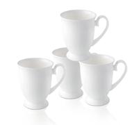 COSTMANCE Luxury Fine Bone China White Coffee Mugs Set of 4 (8 oz), Ceramic Euro Style Tea Cups, Elegant Durable Coffee Cups Set for Gifts, Women, Men, Mom, Dad, Wedding