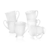 COSTMANCE Luxury Fine Bone China White Coffee Mugs Set of 6 (8 oz), Ceramic Euro Style Tea Cups, Elegant Durable Coffee Cups Set for Gifts, Women, Men, Mom, Dad, Wedding