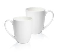 COSTMANCE Plain White Fine Bone China Blank Coffee Mugs Set of 2, 11 Oz Tea Cups with Large Handle, Lightweight Ceramic Coffee Mugs, Aesthetic Coffee Cups