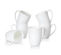 COSTMANCE Plain White Fine Bone China Blank Coffee Mugs Set of 6, 11 Oz Tea Cups with Large Handle, Lightweight Ceramic Coffee Mugs, Aesthetic Coffee Cups