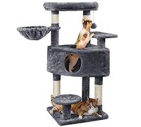 costoffs 117 cm Multi-Level Cat Tree with Cat Condo, Dark Grey | Pet Standing Activity Centre for Kittens, Larger Top Plush Perch, Sisal Scratching Post, Cat Basket