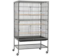 costoffs 132cm Large Bird Cage Rolling Metal Parrot Cage for Lovebird Cockatoo Conure with 3 Perches/4 Feeders/Extra Storage Shelf Black
