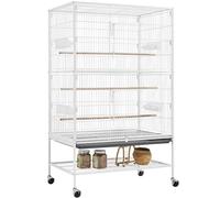 costoffs 132cm Large Rolling Parrot Cage with Storage Shelf White