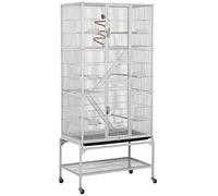 costoffs 175 cm Large Iron Bird Cage Metal Small Pet Cage for Parrot/Rat with Stand and Wheels White